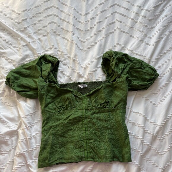 Reformation Bubble Sleeve Top, Forest Green - Picture 3 of 4